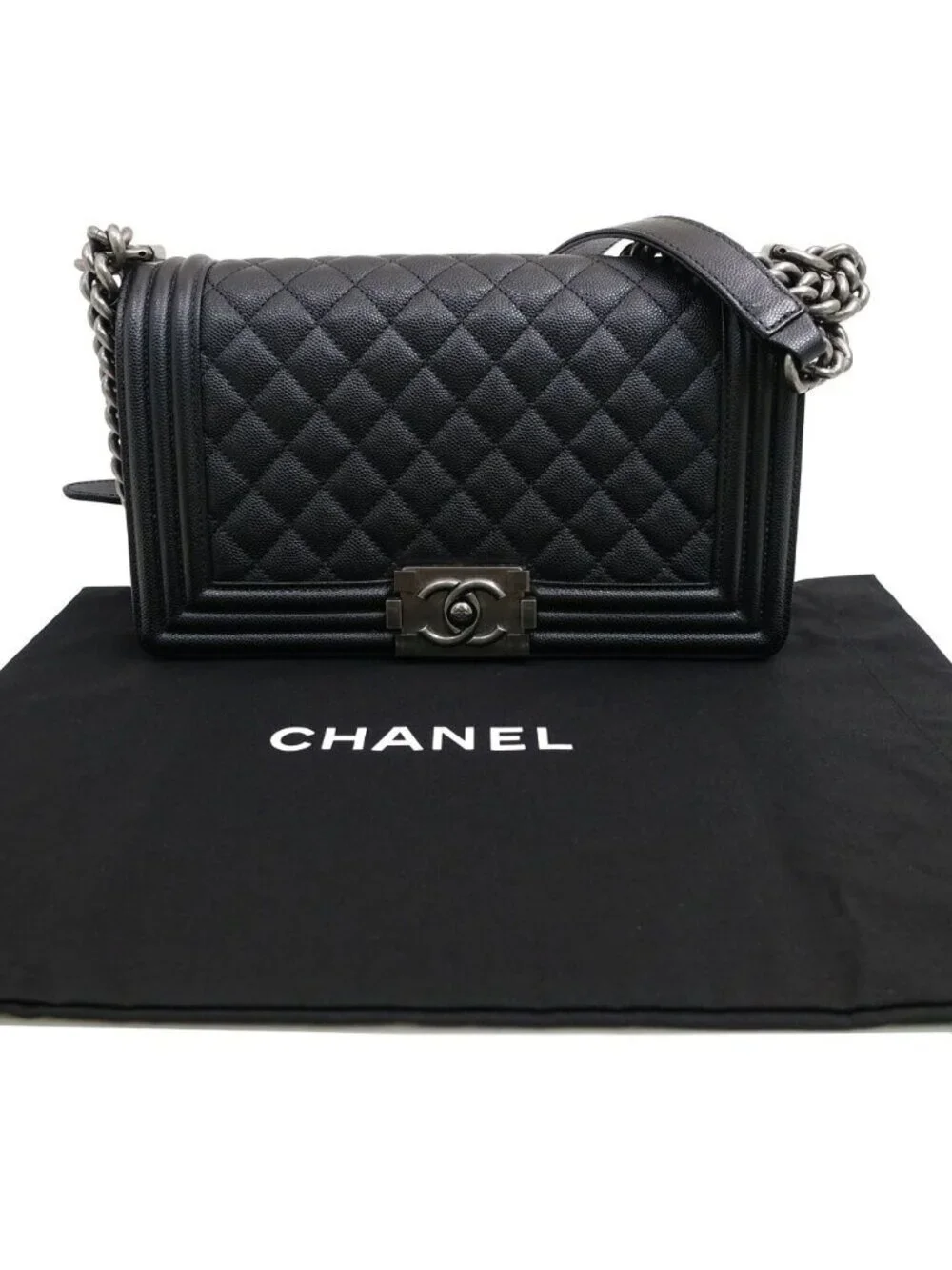 Chanel Boy 25 Handbag Caviar Leather Gunmetal